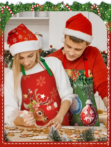Miniatura 5 de 6 Pcs Christmas Aprons for Women Xmas Tree Aprons with Pockets Vintage Adjustable Baking Supplies for Adults