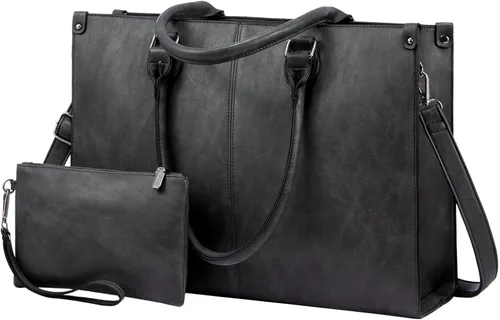 Miniatura 8 de LOVEVOOK Bolsa de mano para laptop para mujer, 15.6 pulgadas, de gran capacidad, de cuero vintage, impermeable, con bolso de mano, regalo ideal