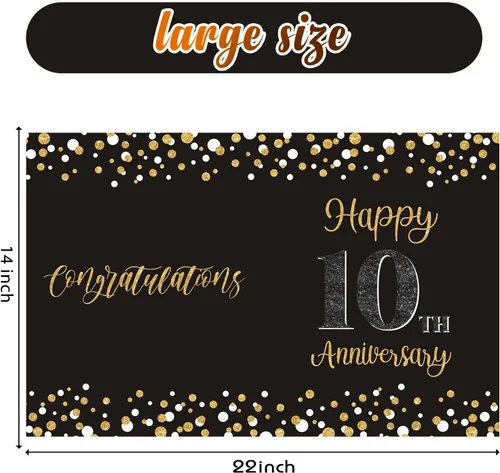 Miniatura 2 de Idealmuzik Tarjeta Jumbo de Feliz 10º Aniversario – Tarjeta de Felicitación de Congratulaciones Grande Plegada de 14x22 Pulgadas con Sobre, Tarjeta