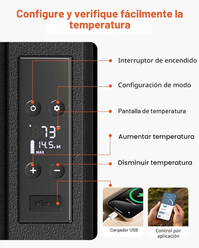 Miniatura 4 de VEVOR Refrigerador de automóvil de 12 V de 10 cuartos de galón, mini congelador portátil con control de aplicación, -4 ℉ a 68 ℉, 12/24 V CC
