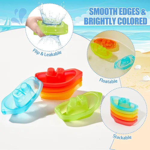 Miniatura 3 de Juguetes de baño para bebés de 1 a 3 años, 11 unidades, juguetes de baño sin moho para niños pequeños de 2 a 4 años con coloridos barcos flotantes
