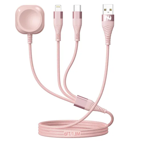 Miniatura 7 de Cable de carga múltiple de 6 pies para Apple Watch, puerto USB AM trenzado de nailon a Lightning tipo C, cable USB C para iWatch, cargador