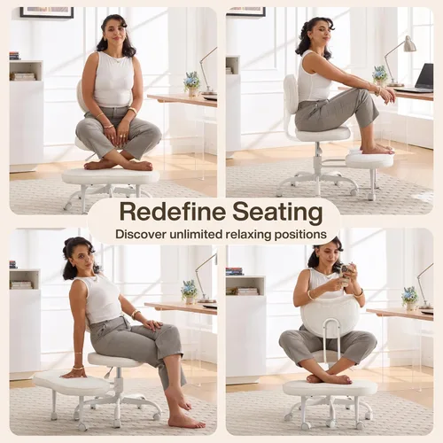 Miniatura 3 de Fizzin Silla de oficina con patas cruzadas, silla cruzada con ruedas, asiento ajustable en altura para TDAH, silla de meditación giratoria de 360°