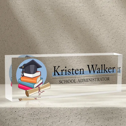 Miniatura 28 de Placa de nombre de escritorio personalizada, diamantes azules, regalo de decoración de oficina para profesores, jefes, empleados