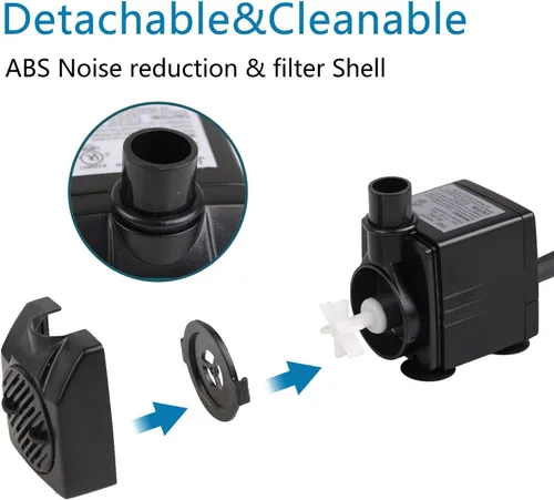 Miniatura 5 de BARST Bomba de fuente de 200 GPH, pequeña bomba sumergible (800 L/H, 12 W), ultra silenciosa con cable de alimentación de 6 pies y 3 boquillas