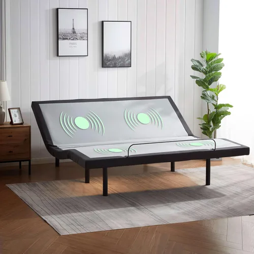Miniatura 9 de Nestl Marco de Cama Ajustable, Marco de Cama de Masaje Ajustable de Espacio Cero, Base de Cama Ajustable con Masaje de Cabeza y Pies, Control Remoto