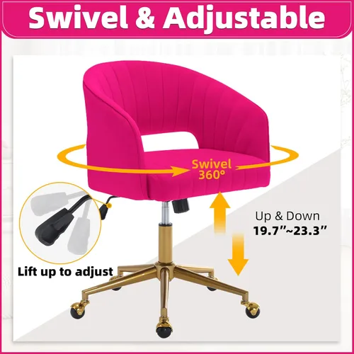 Miniatura 71 de ABET Silla de escritorio con ruedas, silla de oficina en casa de terciopelo, silla giratoria con base dorada, sillas acentuadas modernas tapizadas