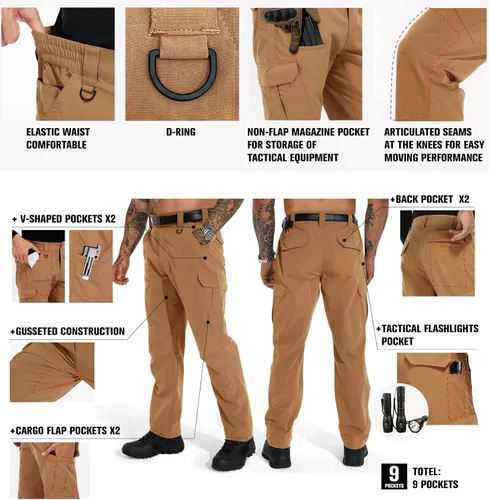 Miniatura 6 de KFUBUO Pantalones cargo tácticos ligeros Ripstop para hombre, resistentes al agua, pantalones de trabajo para senderismo, ajuste relajado