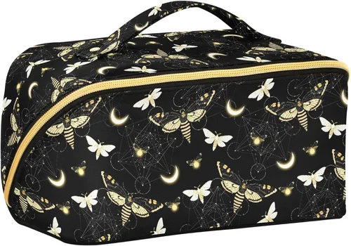 Miniatura 24 de Bolsa Organizadora de Maquillaje, Bolsa de Maquillaje de Halloween con Murciélagos Negros y Cielo Nocturno con Estrellas, Bolsa de Maquillaje