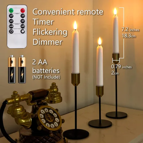 Miniatura 2 de 5plots Velas cónicas blancas sin llama con control remoto, temporizador, columna romana, velas cónicas LED que funcionan con pilas, candelabros LED