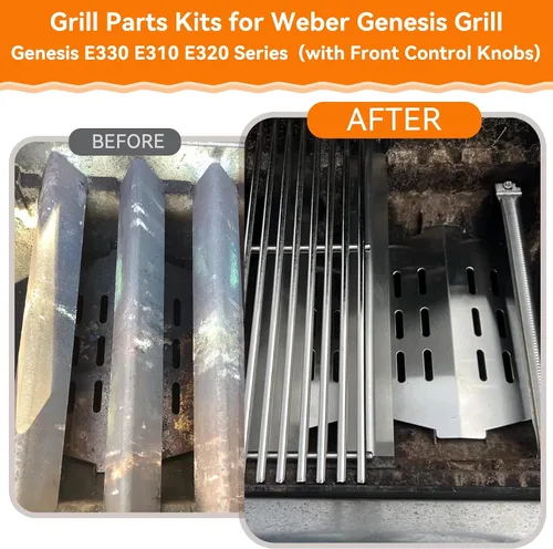 Miniatura 2 de SafBbcue Kit de piezas de repuesto para parrilla Weber Genesis serie 300, rejillas de parrilla de acero inoxidable 7524, barras aromatizantes 7620