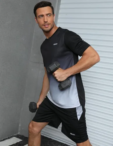 Miniatura 7 de Conjuntos de entrenamiento para hombre, ropa atlética, camisetas de fútbol, pantalones cortos, paquete de 3 unidades, baloncesto, correr, gimnasio