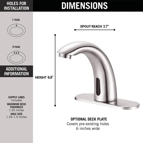 Miniatura 6 de Grifo de lavabo de baño sin contacto – Sensor de movimiento automático – Funciona con pilas para lavabo comercial, níquel cepillado