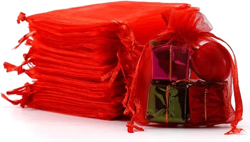 Miniatura 13 de Meowoo 100 bolsas de organza, bolsas de malla pequeñas de 3 x 4 pulgadas con cordón, bolsas de regalo de malla con cordón para joyas, dulces