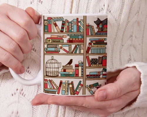 Miniatura 3 de Taza de café para amantes de los libros Loftipop, regalos para bibliotecarios, amantes de los libros, bibliófilos, libros y gatos (325ml)