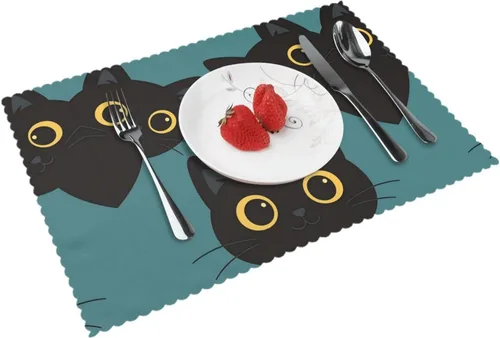 Miniatura 9 de Rectangular Placemats Set of 4, Heat Resistant Orange Printed Kitchen Dining Table Mats
