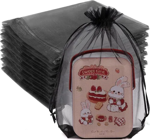 Miniatura 10 de Crweety 50 Piezas Bolsas de Organza Doradas de 3 x 4 Pulgadas, Pequeñas Bolsas de Regalo de Malla con Cordón para Favores de Boda, Despedida