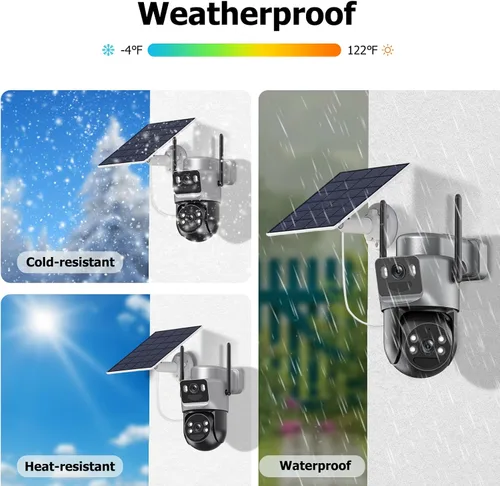 Miniatura 2 de Cámaras de seguridad solar de doble lente inalámbricas para exteriores, WiFi 6 5G/2.4G, vista de 360° panorámica/inclinación, cámara de seguridad