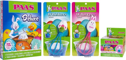 PAAS El kit de decoración de huevos de lujo incluye kit de lujo, 2 recipientes para huevos, 5 tazas de colores 1 unidad