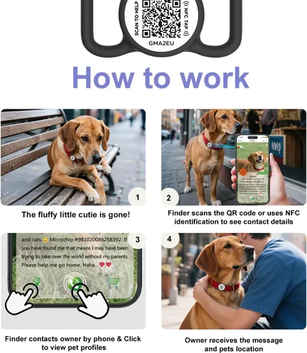 Miniatura 5 de Etiqueta para perro con código QR con NFC, etiqueta de identificación personalizada de mascota, etiqueta de identificación de perro de silicona