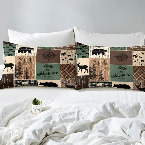 Miniatura 8 de Sábana bajera de retazos rústicos, sábanas de ciervos de oso para niños, adolescentes, adultos, mujeres, juego de ropa de cama rústica de granja