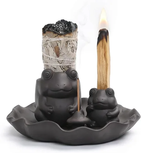 ChangWanna Soporte multifuncional para incienso de rana 4 en 1, soporte de Palo Santo, soporte de salvia, soporte de incienso de cerámica para