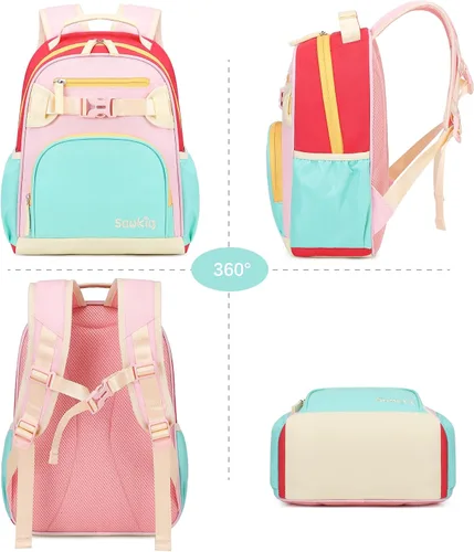 Miniatura 7 de Lindas mini mochilas para niñas de 2 a 4 años, mochila preescolar (aguamarina, rosa y rojo)