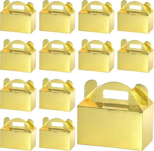 Miniatura 17 de MOORAY Paquete de 30 cajas de dulces con asas, cajas de regalo para fiestas de cumpleaños infantiles, baby shower, boda, Halloween y Navidad (dorado)