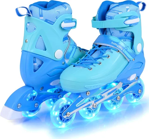 BABY JOY Patines en línea, 4 tamaños ajustables para niños con ruedas iluminadas para niños de 5 a 14 años, divertidos patines iluminadores para