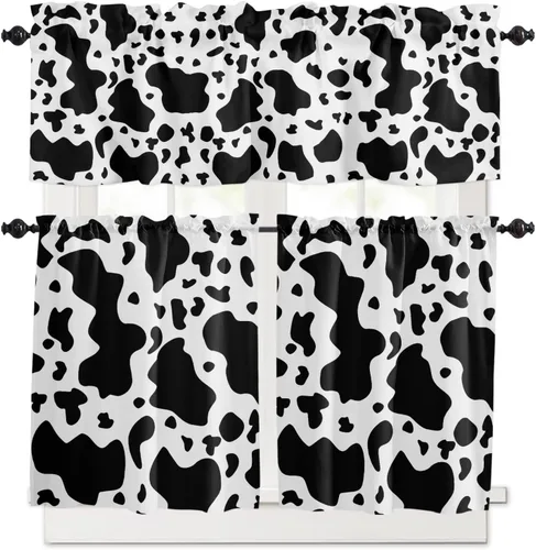Miniatura 14 de Cenefa de amarre para ventanas, cortinas de cocina con textura de vaca, cenefas con bolsillo para barra, tratamientos cortos, textura animal, cenefa