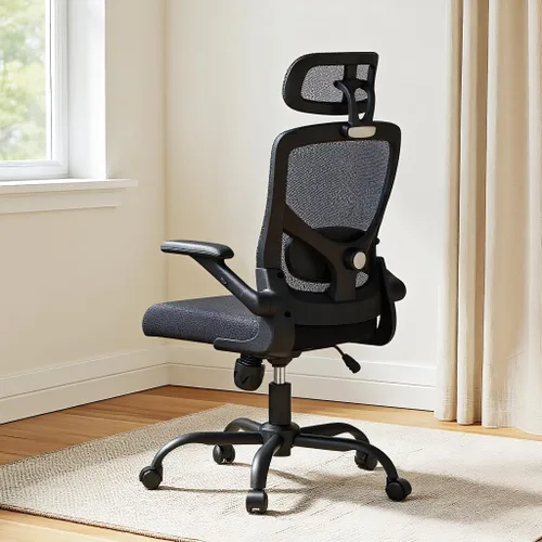 Marsail Silla de Oficina Ergonómica de Malla con Respaldo Alto Silla de Escritorio Soporte Lumbar Ajustable con Reposacabezas Brazos Abatibles y