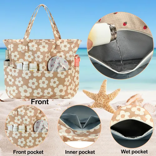 Miniatura 4 de Bluboon - Bolsa de playa impermeable para mujer, extra grande, con compartimento húmedo, para llevar de fin de semana, bolsa de piscina para viajes