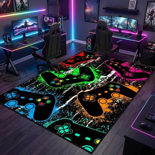 Miniatura 28 de Alfombras de Jugador para Dormitorio de Niños, Pintura de Dibujos Animados con Gamepad, Alfombra para el Hogar para Adolescentes, Decoración Genial