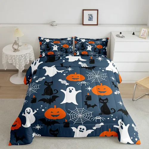 Miniatura 17 de Erosebridal Juego de ropa de cama de murciélago de Halloween, tamaño individual, juego de edredón de estrellas con purpurina y galaxia para niños