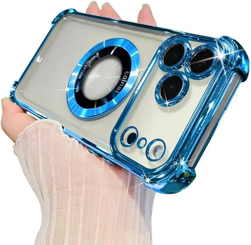 Miniatura 59 de Funda magnética transparente para iPhone 14 Plus, lujo brillante en las cuatro esquinas, protección de grado militar a prueba de golpes