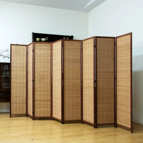 Miniatura 9 de Divisor de habitación de bambú de 3 paneles, pantalla de privacidad plegable beige de 5.6 pies de alto, pared de división independiente de doble