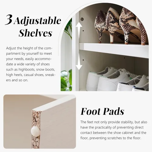 Miniatura 4 de IFGET Armario de almacenamiento de zapatos arqueado de 67 pulgadas de alto, 8 niveles y 8 pares de zapateros de madera con 3 estantes ajustables