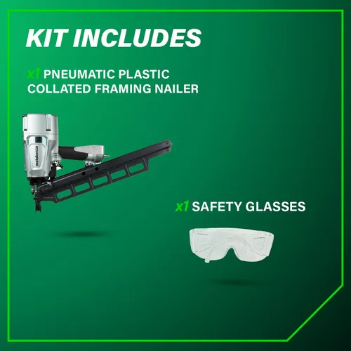 Miniatura 5 de Clavodora estructural Metabo HPT, clavadora neumática de potencia preferida por profesionales y herramienta de marco para pisos, cubiertas de techo