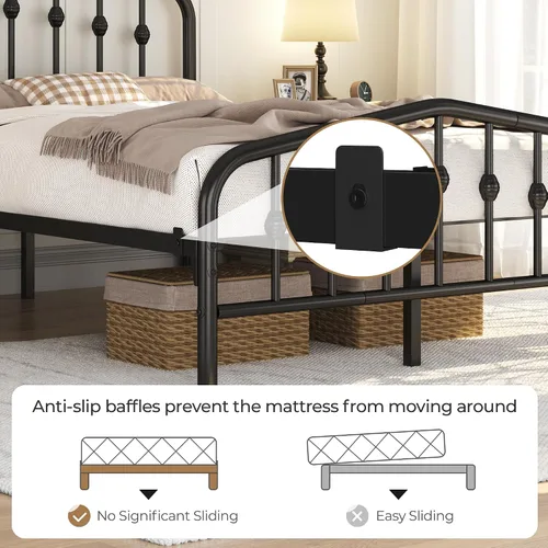 Miniatura 5 de Yaheetech Base de cama de plataforma completa, cabecera victoriana, capacidad de 800 libras, espacio debajo de la cama de 12.6 pulgadas, no necesita