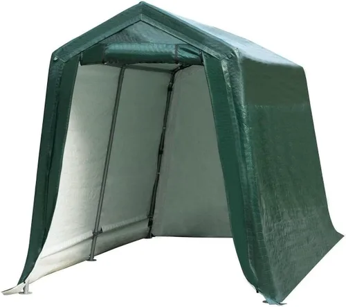 ERGOMASTER Refugio de almacenamiento para cochera exterior de 7 pies x 12 pies, marco de metal y cubierta impermeable antidesgarros Ripstop, para
