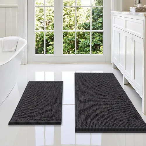 Miniatura 66 de Smiry Juego de 2 alfombras de baño, felpilla suave y absorbente, lavable a máquina, antideslizantes, para bañera, ducha y suelo