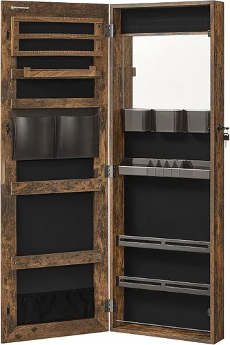 SONGMICS Armario de joyería organizador de almacenamiento para montaje en paredpuerta con espejo de cuerpo completo armario con cerradura con espejo
