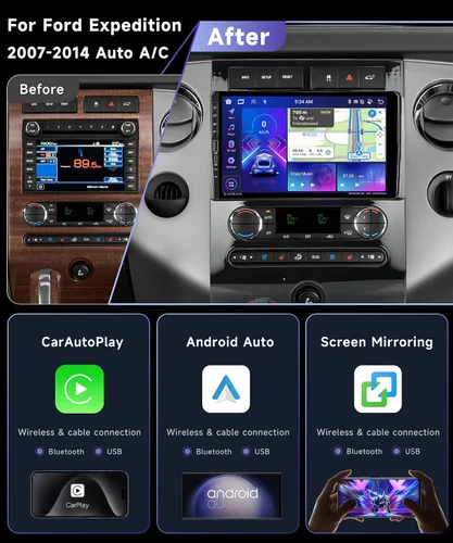 Miniatura 4 de Estéreo de coche 8Core 4G+64G para Ford Expedition 2007-2014 Radio A/C automática con pantalla táctil de 9 pulgadas 1280X720P, Carplay inalámbrico