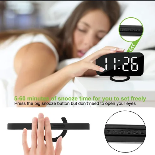 Miniatura 6 de Reloj Digital con Pantalla Grande, Relojes Despertadores LED Eléctricos con Superficie de Espejo para Maquillaje con Modo de Atenuación, 3 Niveles