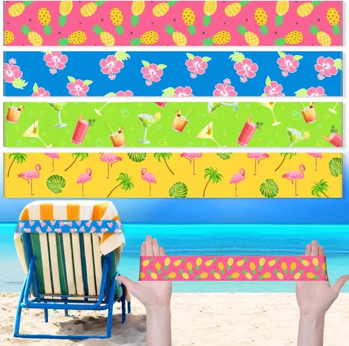 Miniatura 18 de Boao 8 Piezas Bandas de Toalla Grandes para Sillas de Playa 15.75" x 1.97" Bandas de Toalla para Sillas de Crucero Clips Elásticos a Prueba