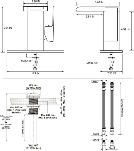 Miniatura 4 de AVSIILE Grifo LED para Lavabo de Baño, Cascada de Níquel Cepillado Mango de Un Solo Orificio Grifos de Tocador para Lavabos 1 Orificio con Desagüe