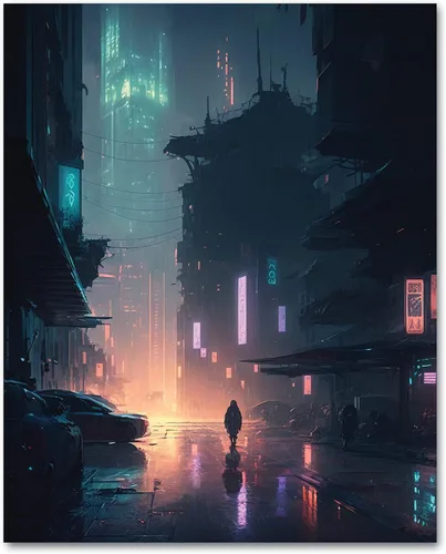Miniatura 7 de My Vinyl Story Póster impreso de Ciudad Cyber Punk City para decoración de pared, arte de pared moderno, decoración estética, impresiones de 16 x 20
