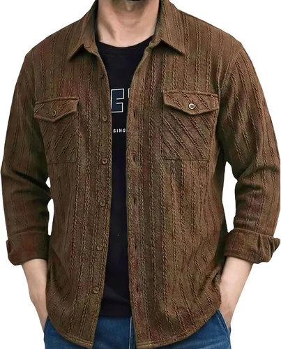 Miniatura 35 de Camisas con botones para hombre, casual, de manga larga, con cuello jacquard, texturizada, ligera, sobrecamisa, sobrecamisa
