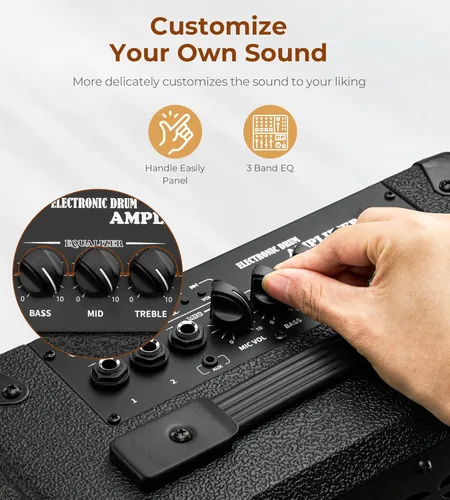 Miniatura 4 de Vangoa Amplificador de Batería Eléctrica 40W Profesional, Altavoz, 3 Entradas, Ecualizador de 3 Bandas Inalámbrico para Monitor de Batería
