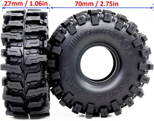 Miniatura 2 de HOBBYSOUL 1.0 Neumáticos de Oruga de 70mm de Altura 1.0 Pulgadas Lanzadores de Lodo X Neumáticos Super Blandos y Adhesivos para RC 1/24 SCX24 1/18